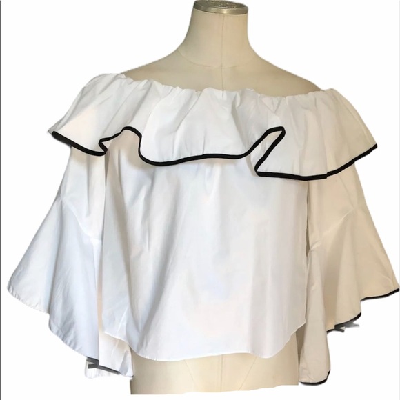 ZARA Ruffled Sleeve Off The Shoulder Top White - Picture 3 of 7